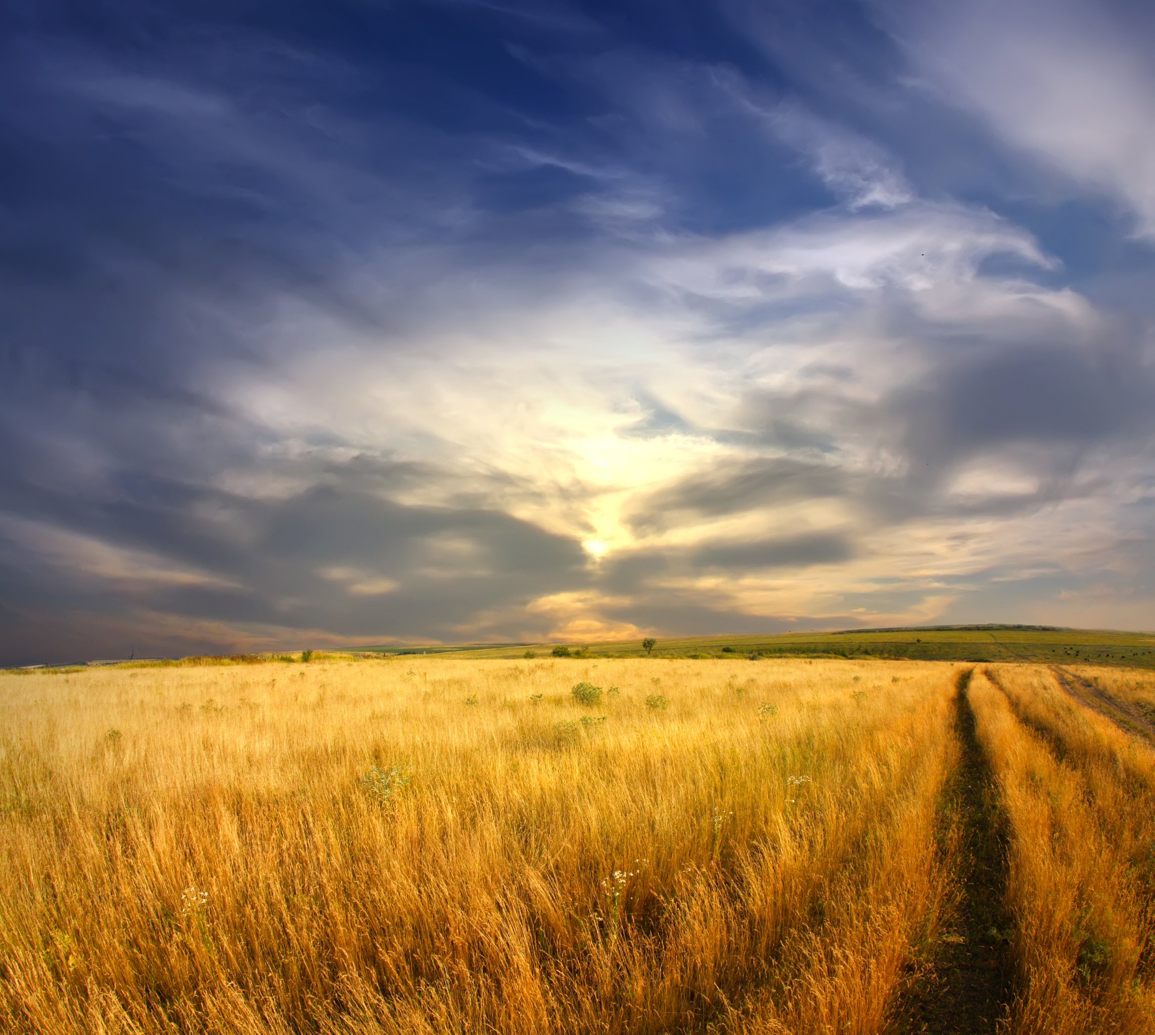 Sunset over landscape with controllers